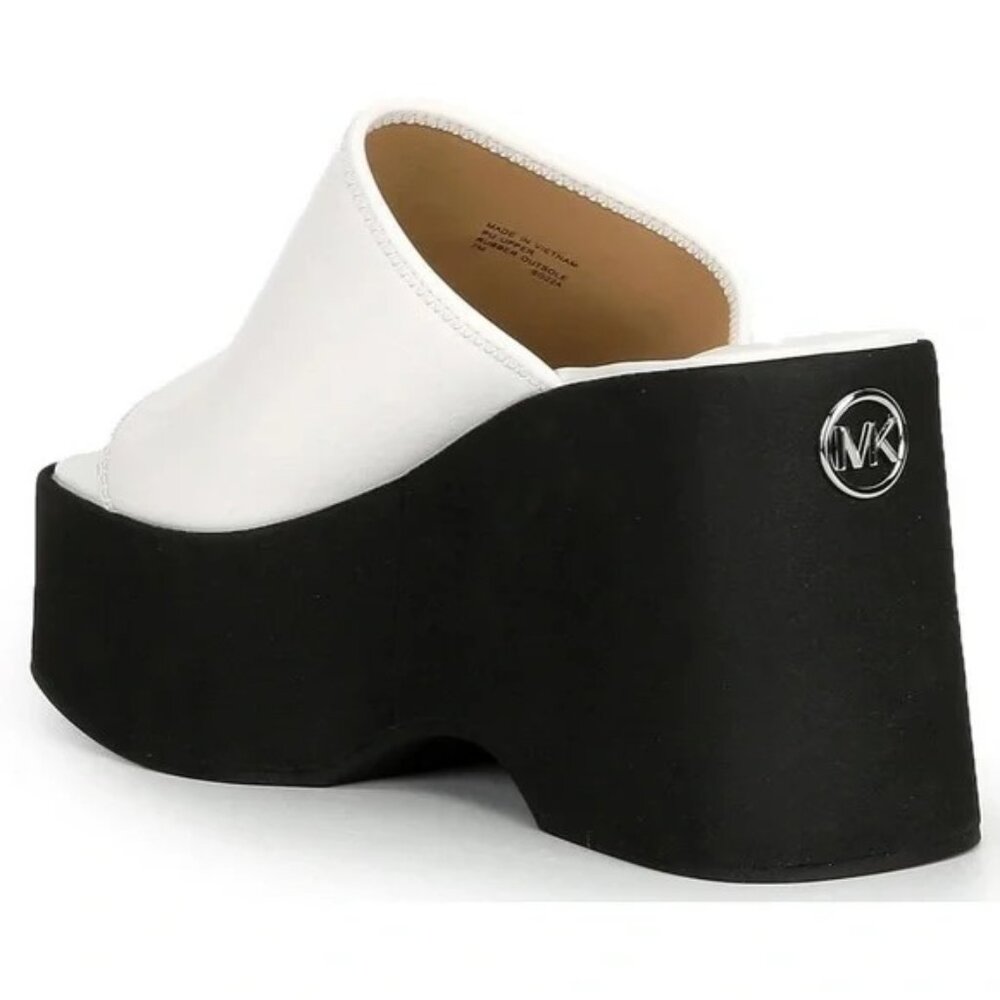 MICHAEL Michael Kors Dabney Leather Platform Wedge Slides Size 8